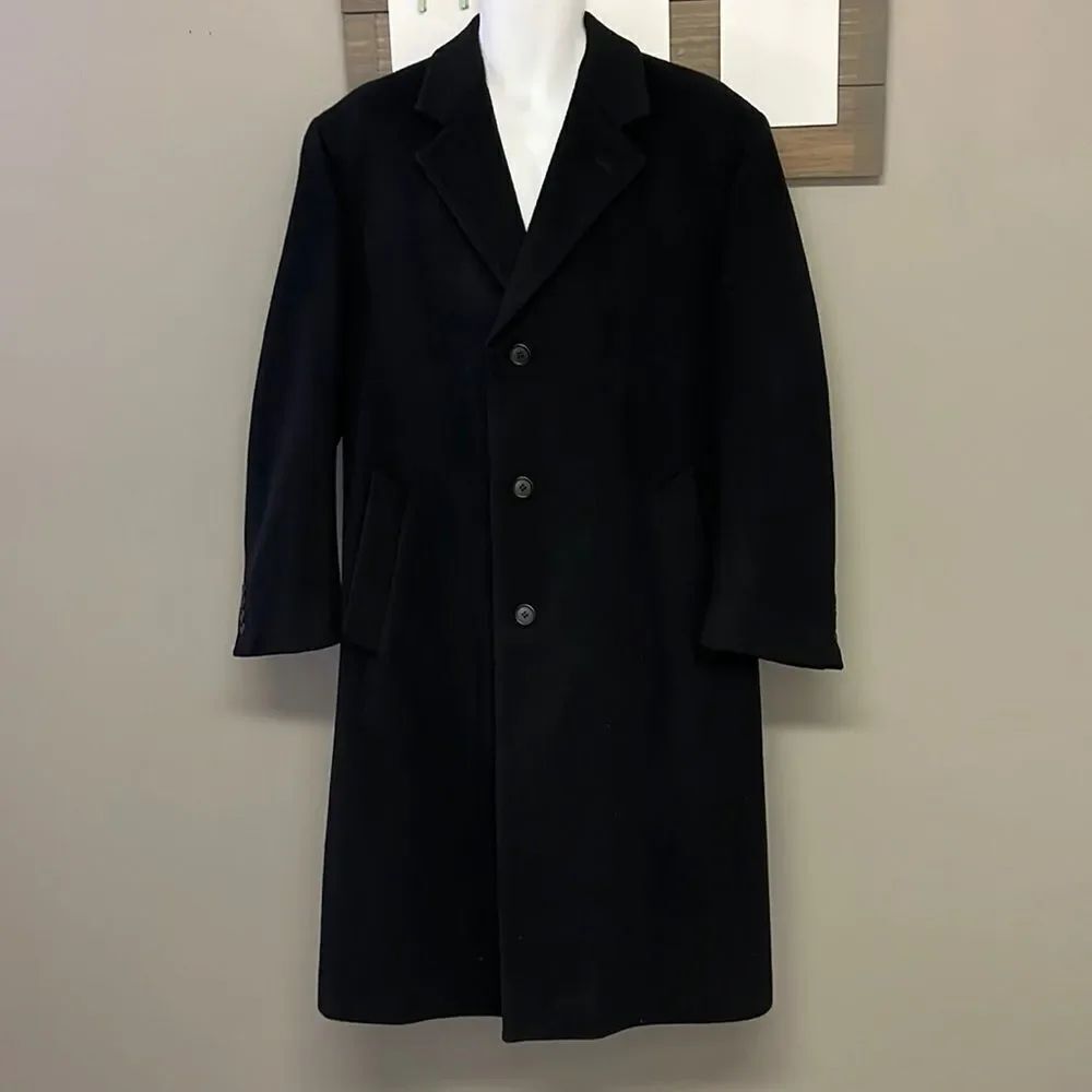 Oleg Cassini Black Wool Blend Single Breasted Overcoat Men’s S2633T-Size 40R